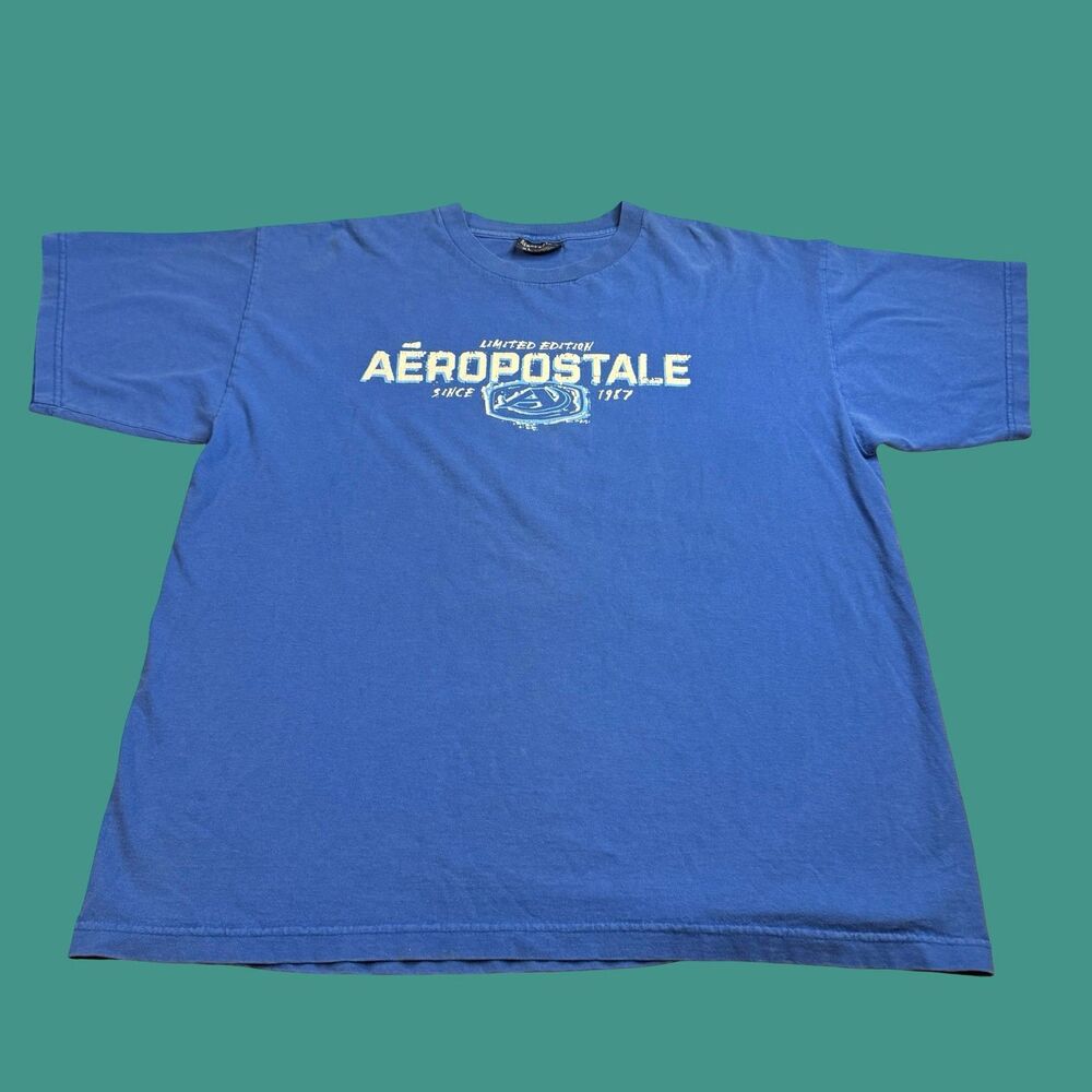 Aeropostale Mens XL Blue Graphic Logo T Shirt Preppy Streetwear Y2K